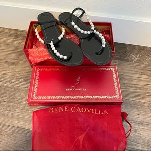 Rene Caovilla Pearl Leather T-Strap Sandals